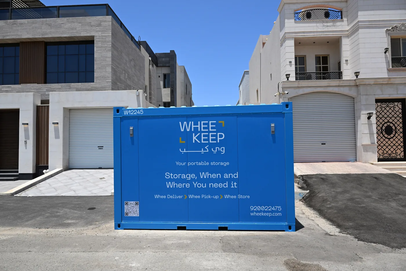WheeKeep storage unit placed on site at a home driveway in Riyadh
